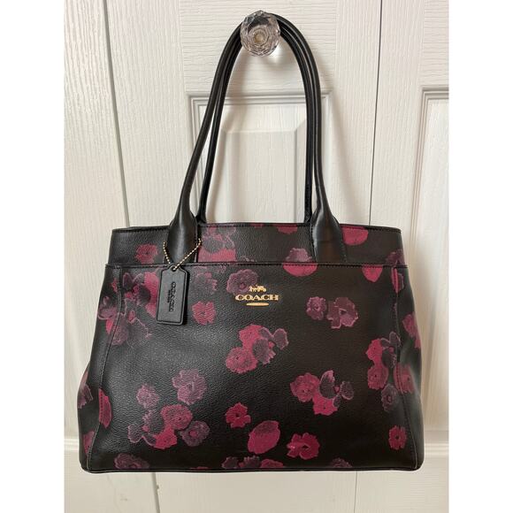 COACH Casey Halftone Floral Crossgrain Black Wine Satchel - Picture 2 of 11